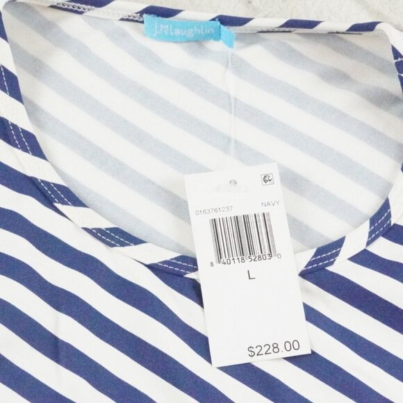 J. McLaughlin Catalina Cloth Faux Wrap Dress Womens Large Striped Blue White - Picture 3 of 11